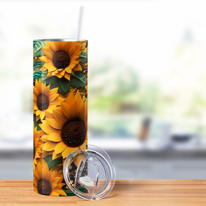 Sunflowers with Green Leaves 3D 20oz Skinny Tumbler