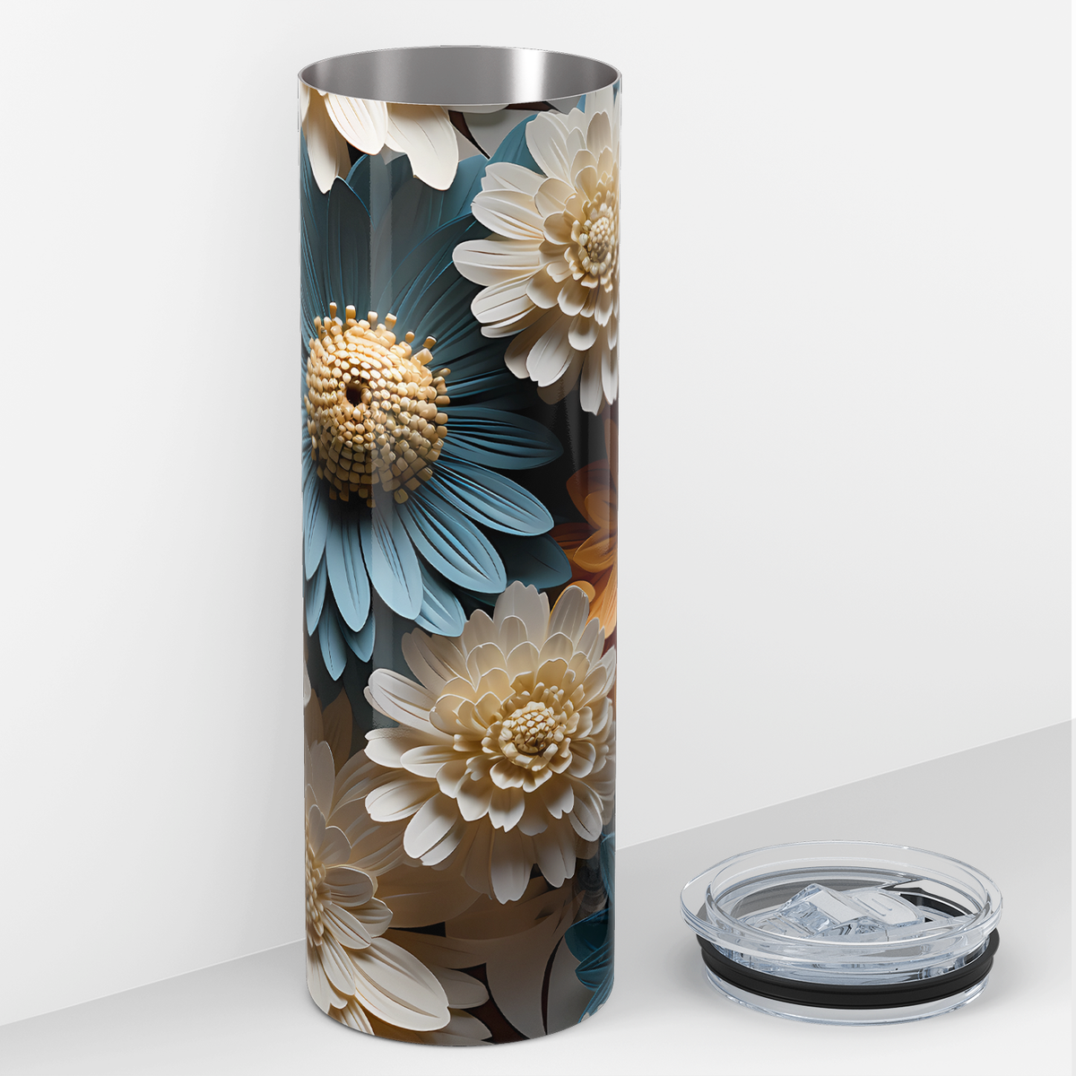 Sunflowers with White Teal and Yellow 3D 20oz Skinny Tumbler