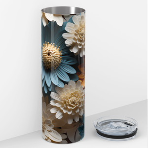 Sunflowers with White Teal and Yellow 3D 20oz Skinny Tumbler
