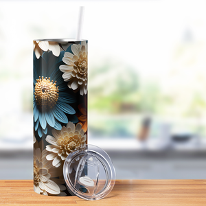 Sunflowers with White Teal and Yellow 3D 20oz Skinny Tumbler