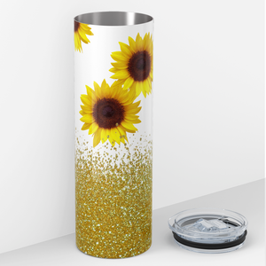 Sunflowers with Gold Glitters 20oz Skinny Tumbler