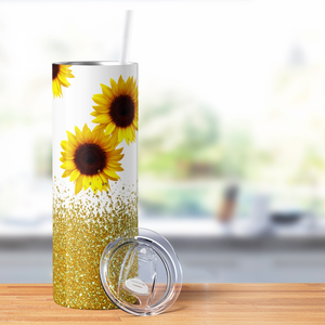 Sunflowers with Gold Glitters 20oz Skinny Tumbler