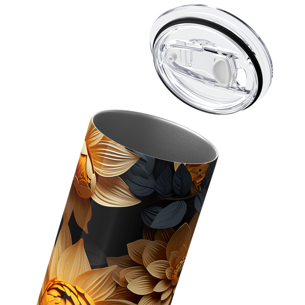 Yellow Sunflowers Black Leaves 20oz Skinny Tumbler