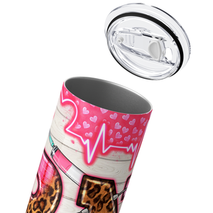 RN Registered Nurse Pink with Leopard Print 20oz Skinny Tumbler