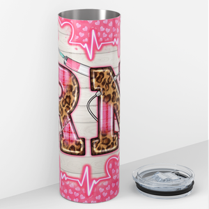 RN Registered Nurse Pink with Leopard Print 20oz Skinny Tumbler