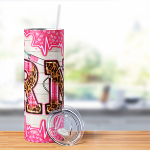 RN Registered Nurse Pink with Leopard Print 20oz Skinny Tumbler