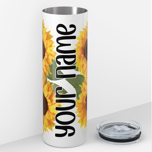 Personalized Bright Sunflowers Mirrored 20oz Skinny Tumbler