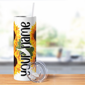 Personalized Bright Sunflowers Mirrored 20oz Skinny Tumbler