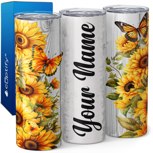 Personalized Sunflowers with Butterflies 20oz Skinny Tumbler