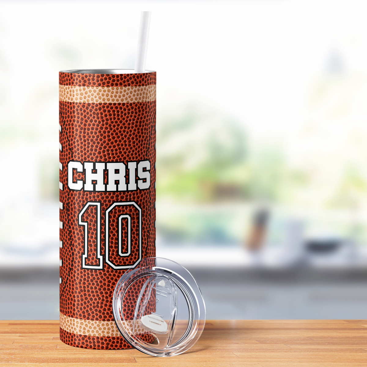 Personalized Football Player Name and Number 20oz Skinny Tumbler