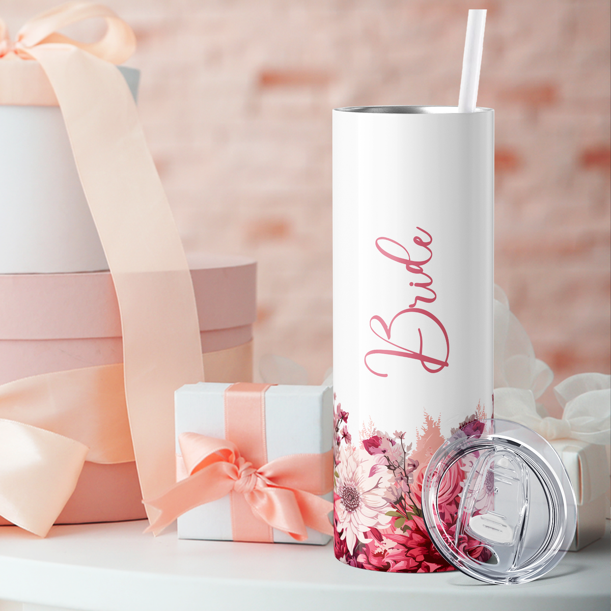 Bride on Pink Flowers 20oz Skinny Tumbler
