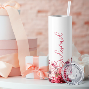 Bridesmaid on Pink Flowers 20oz Skinny Tumbler