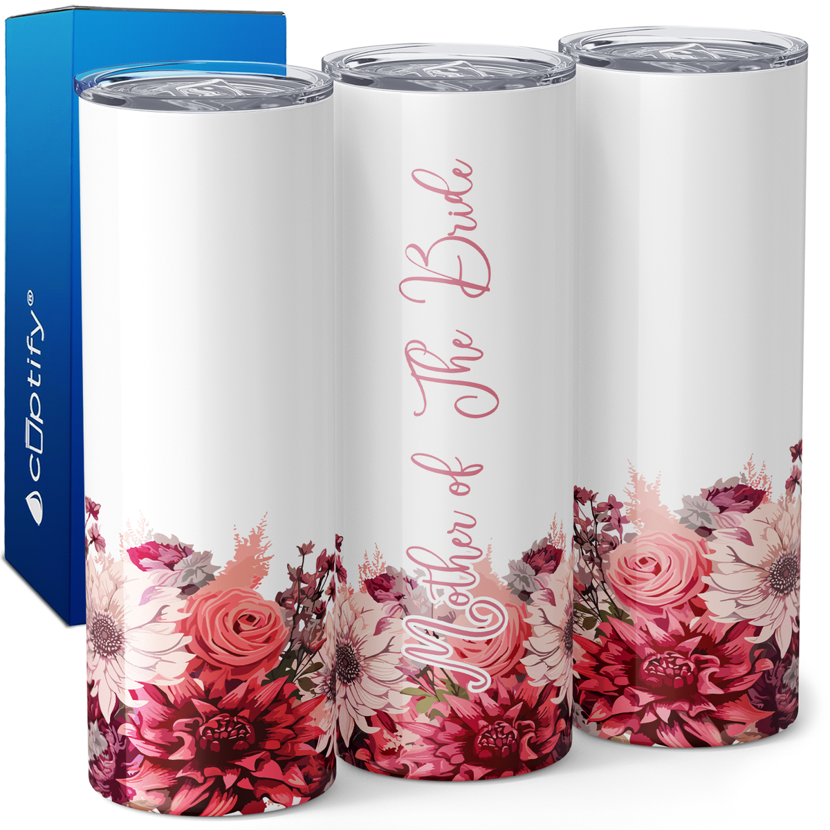 Mother of The Bride on Pink Flowers 20oz Skinny Tumbler