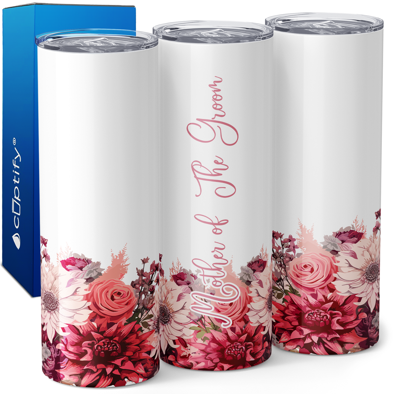 Mother of the Groom on Pink Flowers 20oz Skinny Tumbler