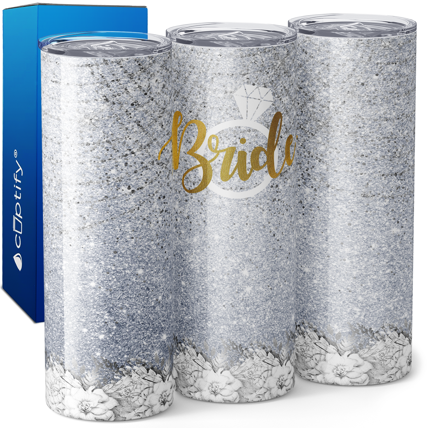 Bride Ring on Silver Glitters 20oz Skinny Tumbler