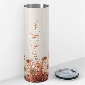 Maid of Honor on Beige Warm Flowers 20oz Skinny Tumbler