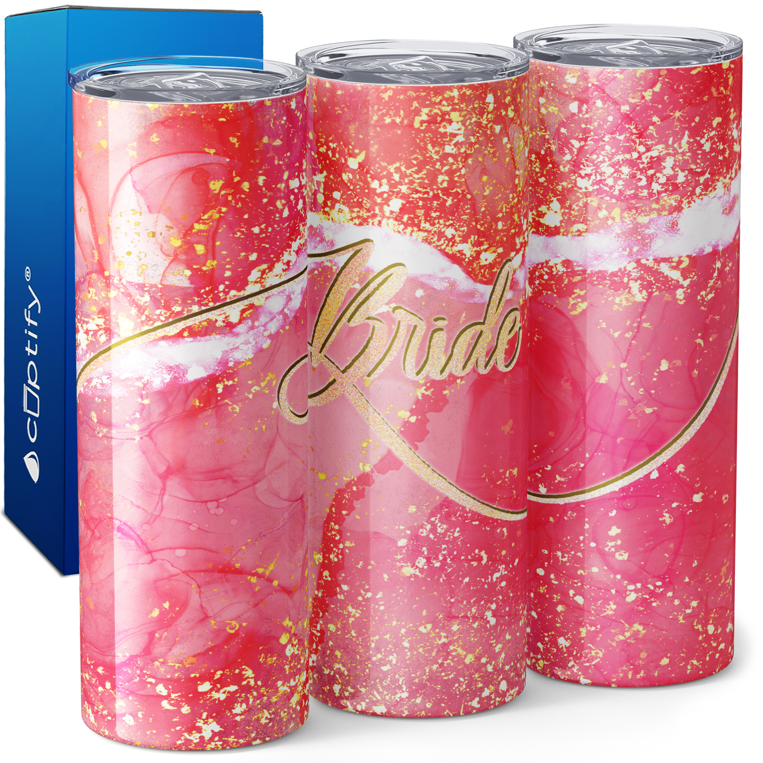Bride on Gold and Pink Glitters 20oz Skinny Tumbler