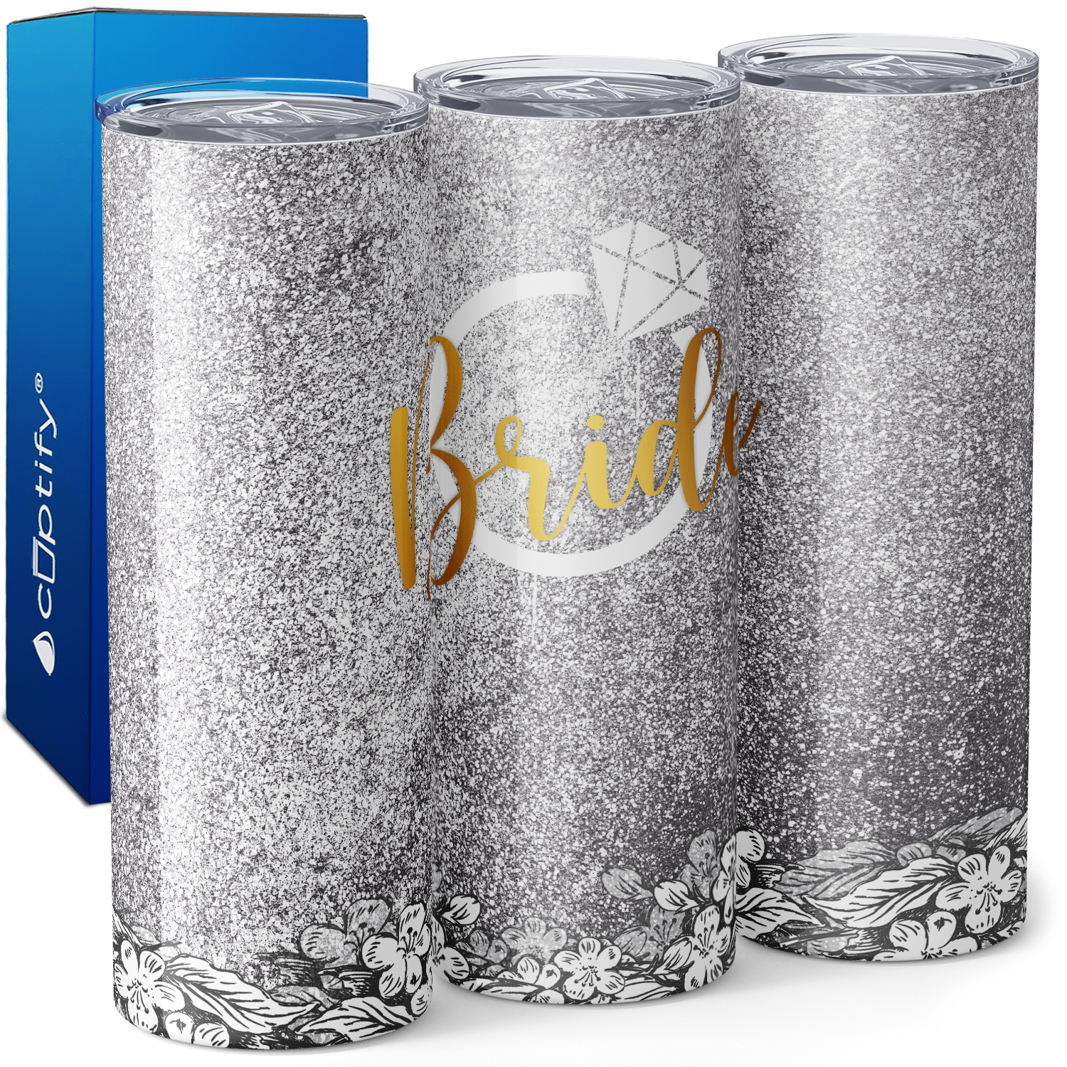 Bride on Silver Glitters 20oz Skinny Tumbler