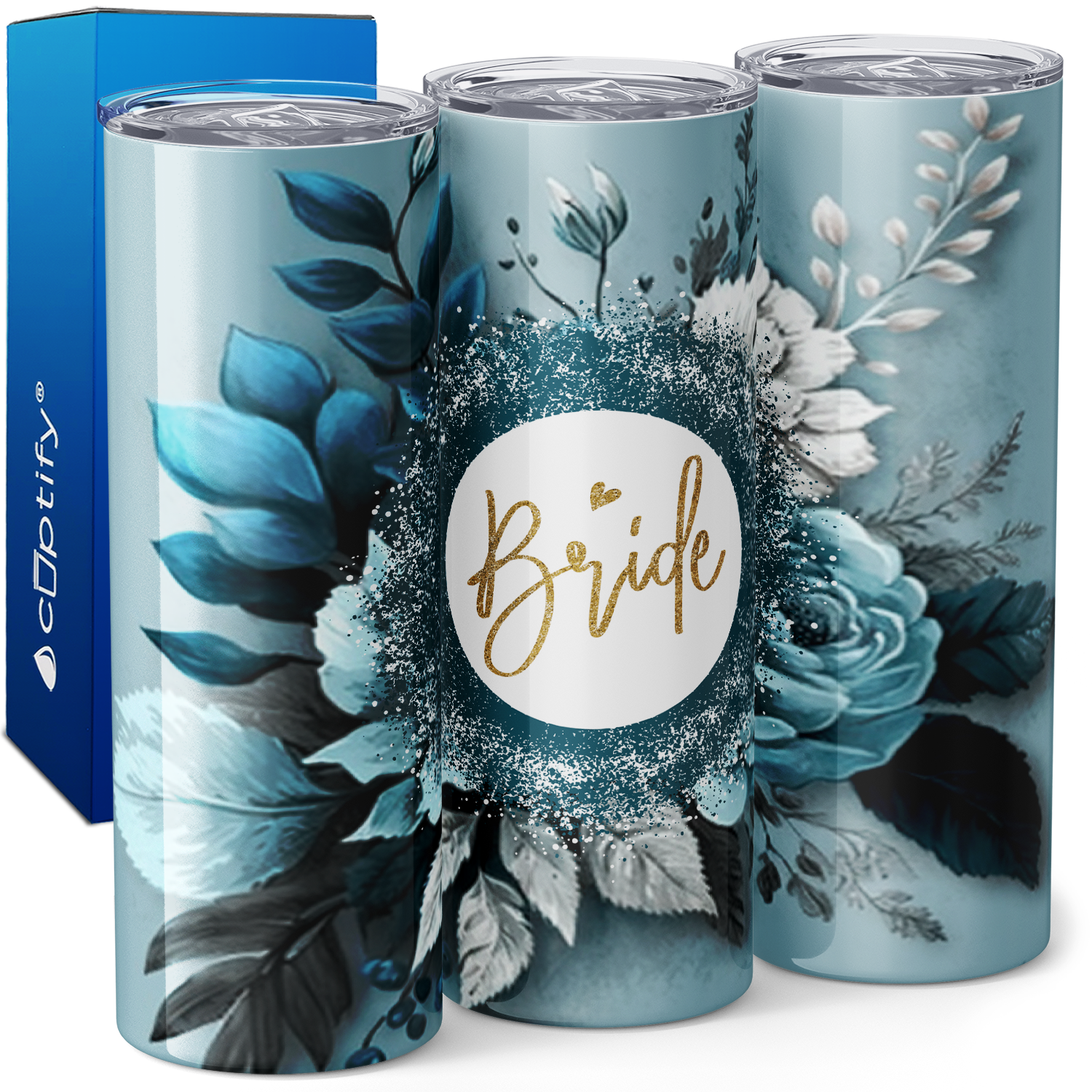 Bride with Teal Florals 20oz Skinny Tumbler