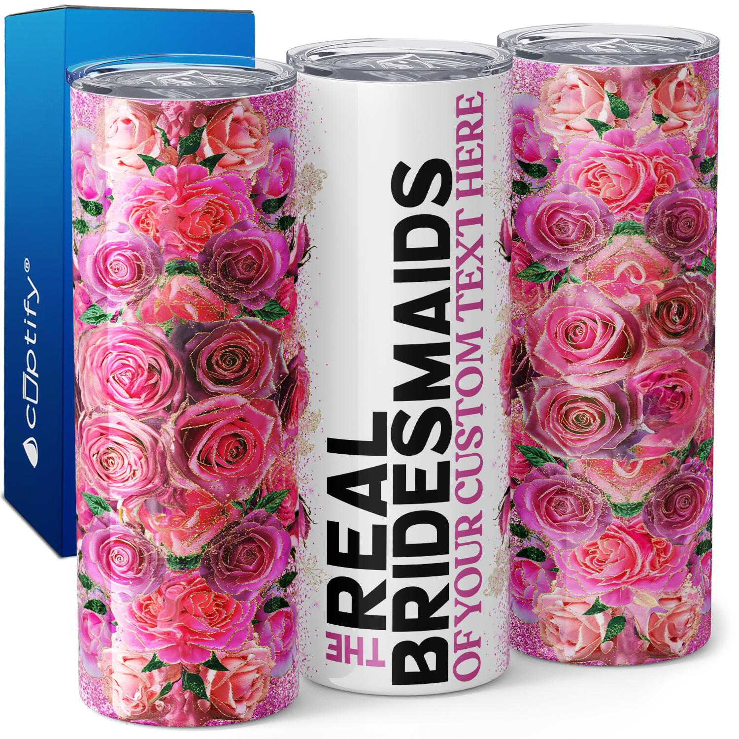 Personalized Real Bridesmaids Pink Floral 20oz Skinny Tumbler