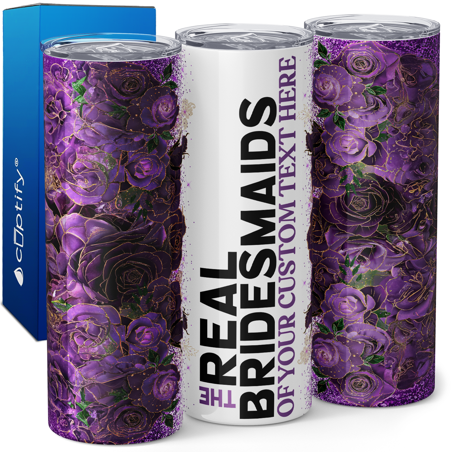 Personalized Real Bridesmaids Purple Floral 20oz Skinny Tumbler