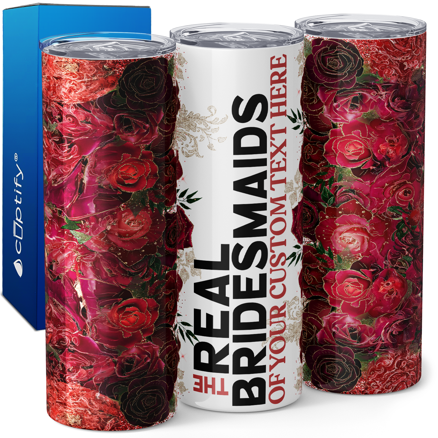 Personalized Real Bridesmaids Red Floral 20oz Skinny Tumbler
