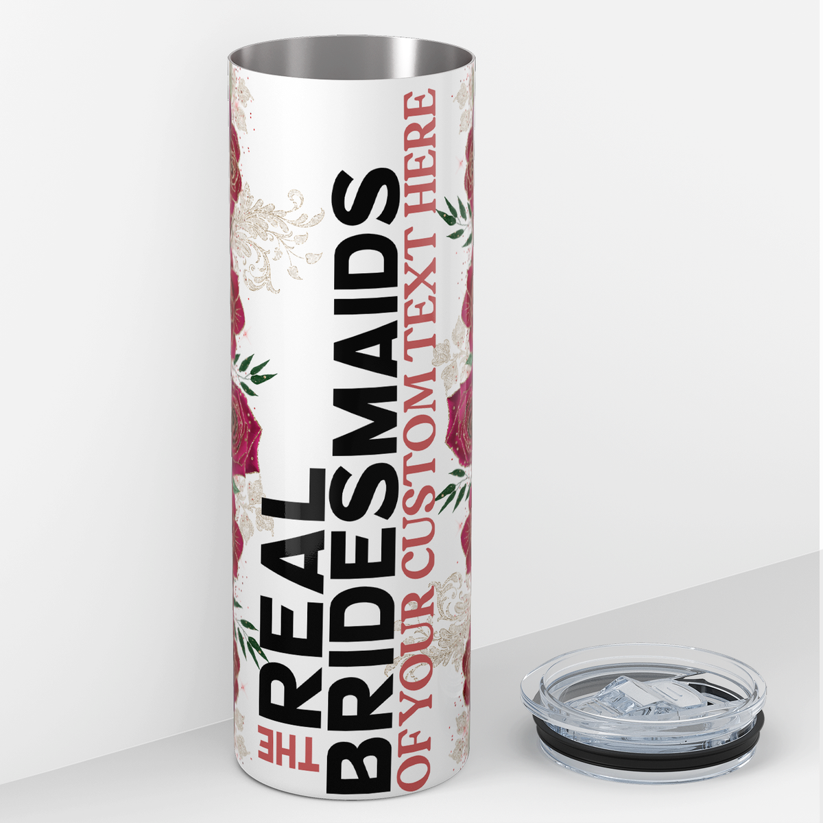 Personalized Real Bridesmaids Red Floral 20oz Skinny Tumbler