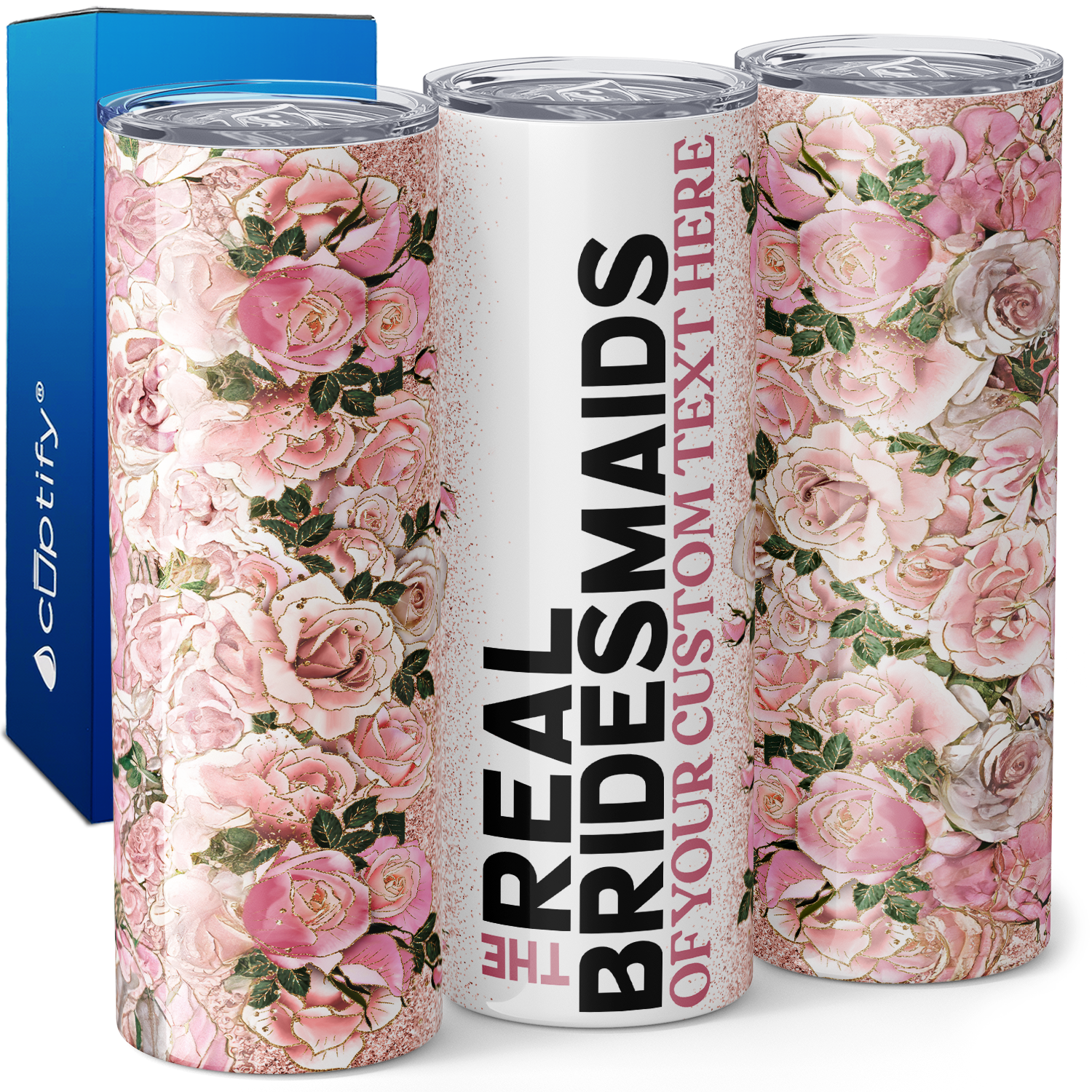 Personalized Real Bridesmaids Soft Pink Floral 20oz Skinny Tumbler