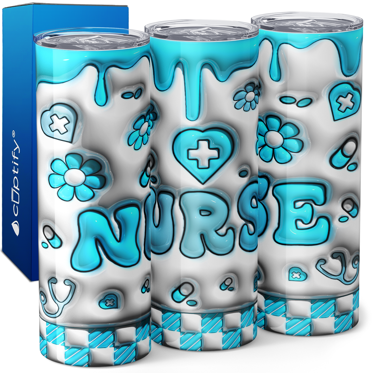 Blue Dripping  Nurse Inflated 20oz Skinny Tumbler