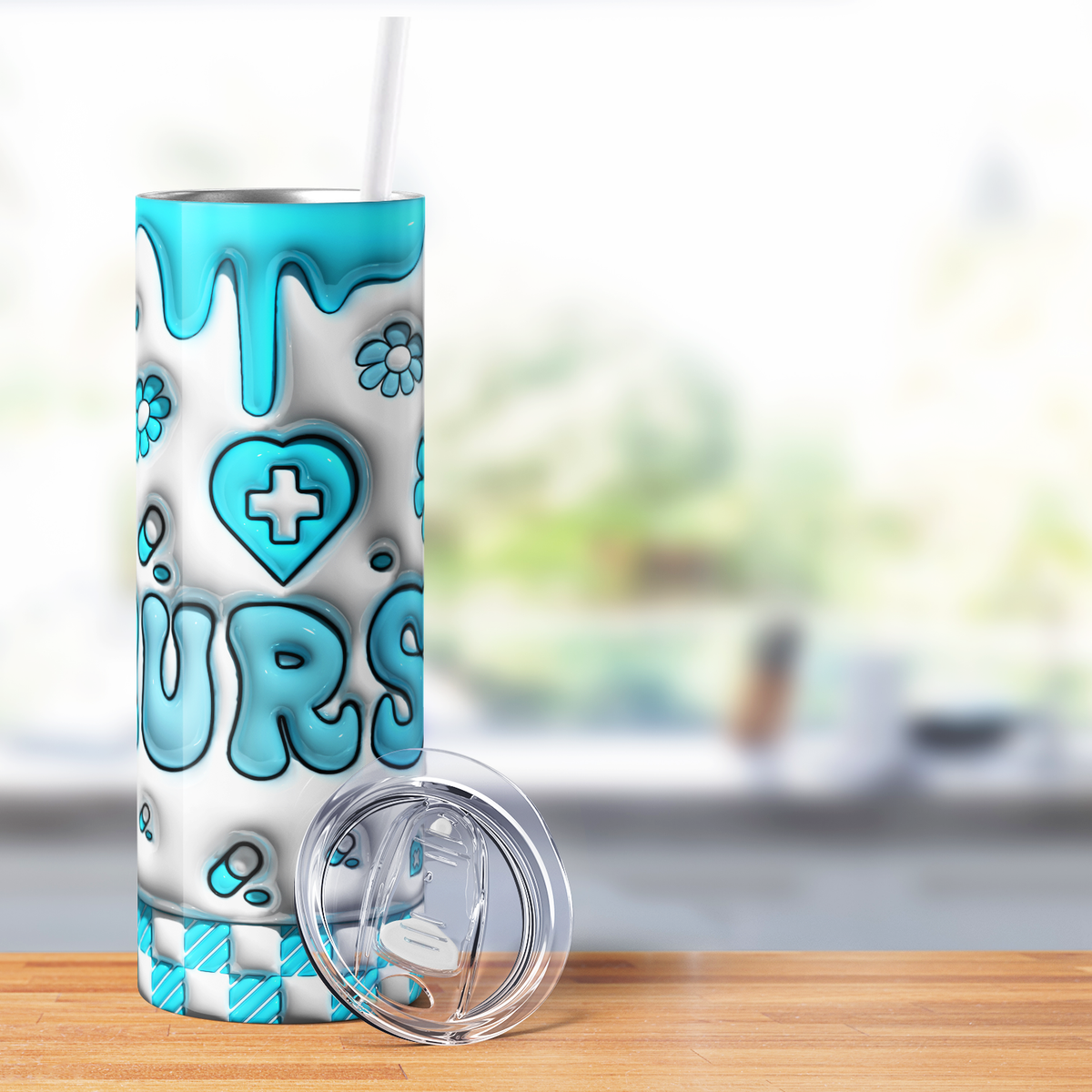 Blue Dripping  Nurse Inflated 20oz Skinny Tumbler
