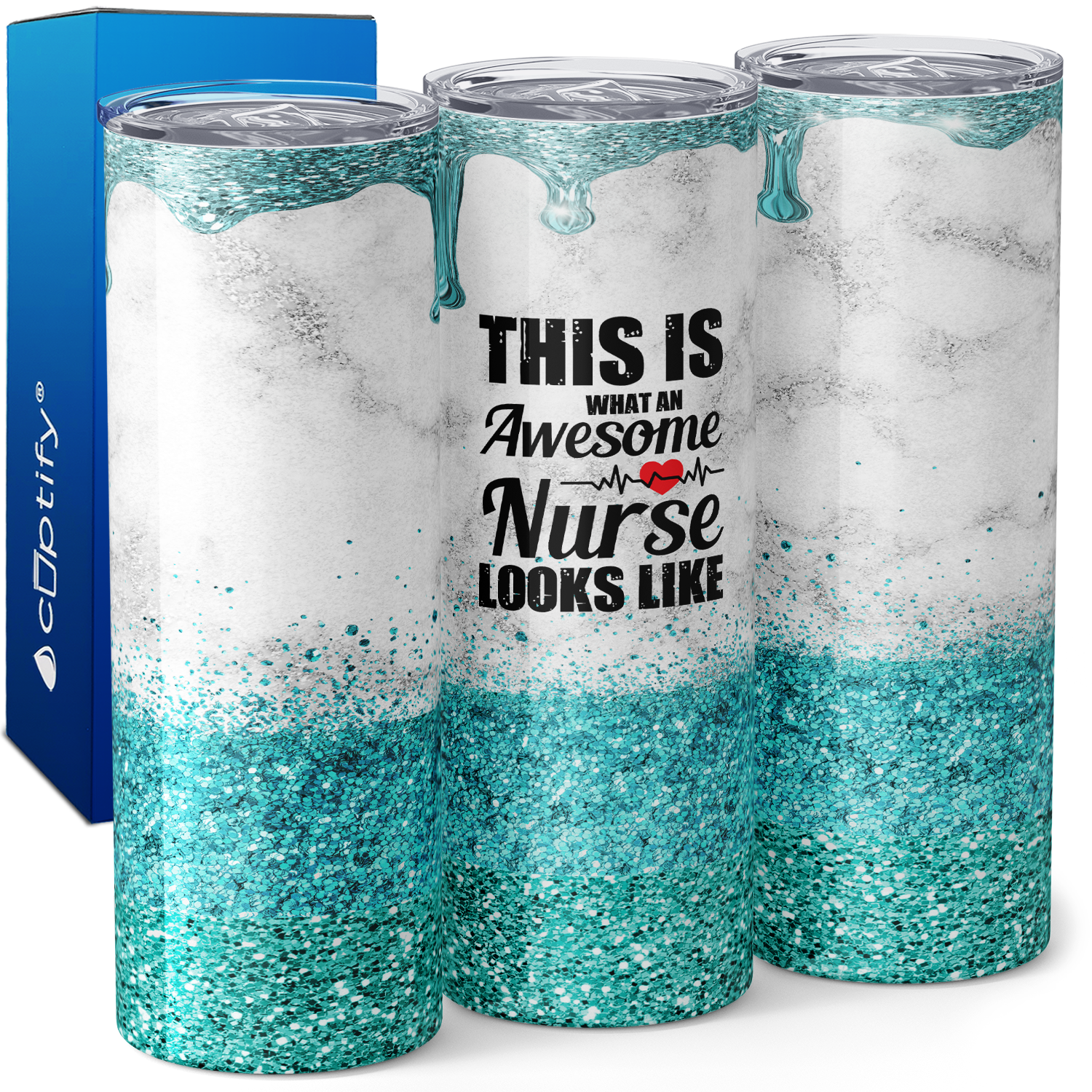 This is What an Awesome Nurse Looks Like Turquoise Glitter 20oz Skinny Tumbler