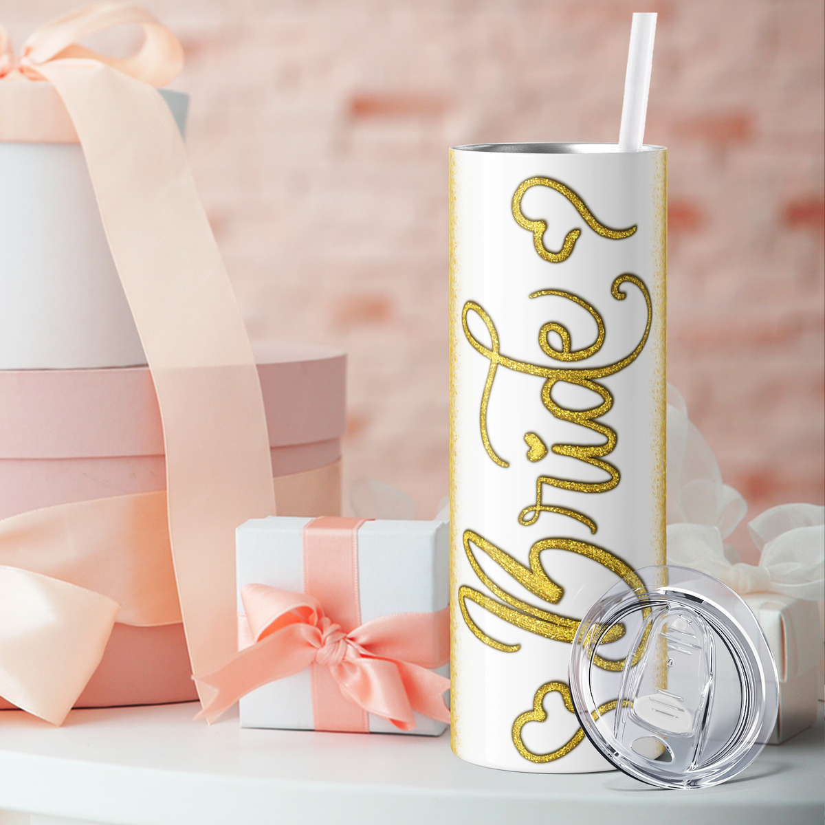 Bride Gold Hearts 20oz Skinny Tumbler