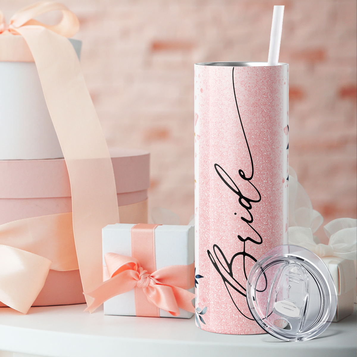 Floral Bride Blue and Pink 20oz Skinny Tumbler