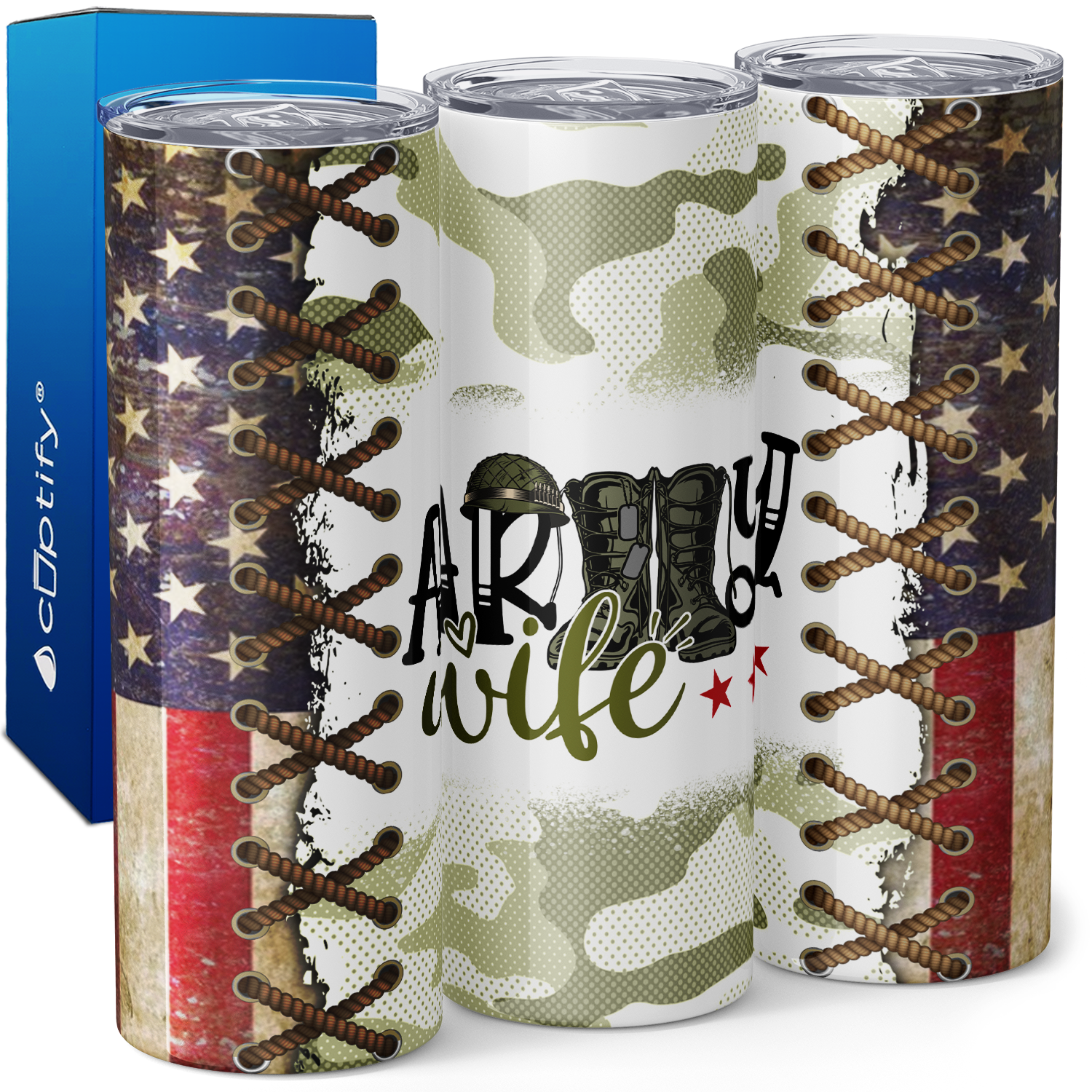 Army Wife American Flag with Boots 20oz Skinny Tumbler