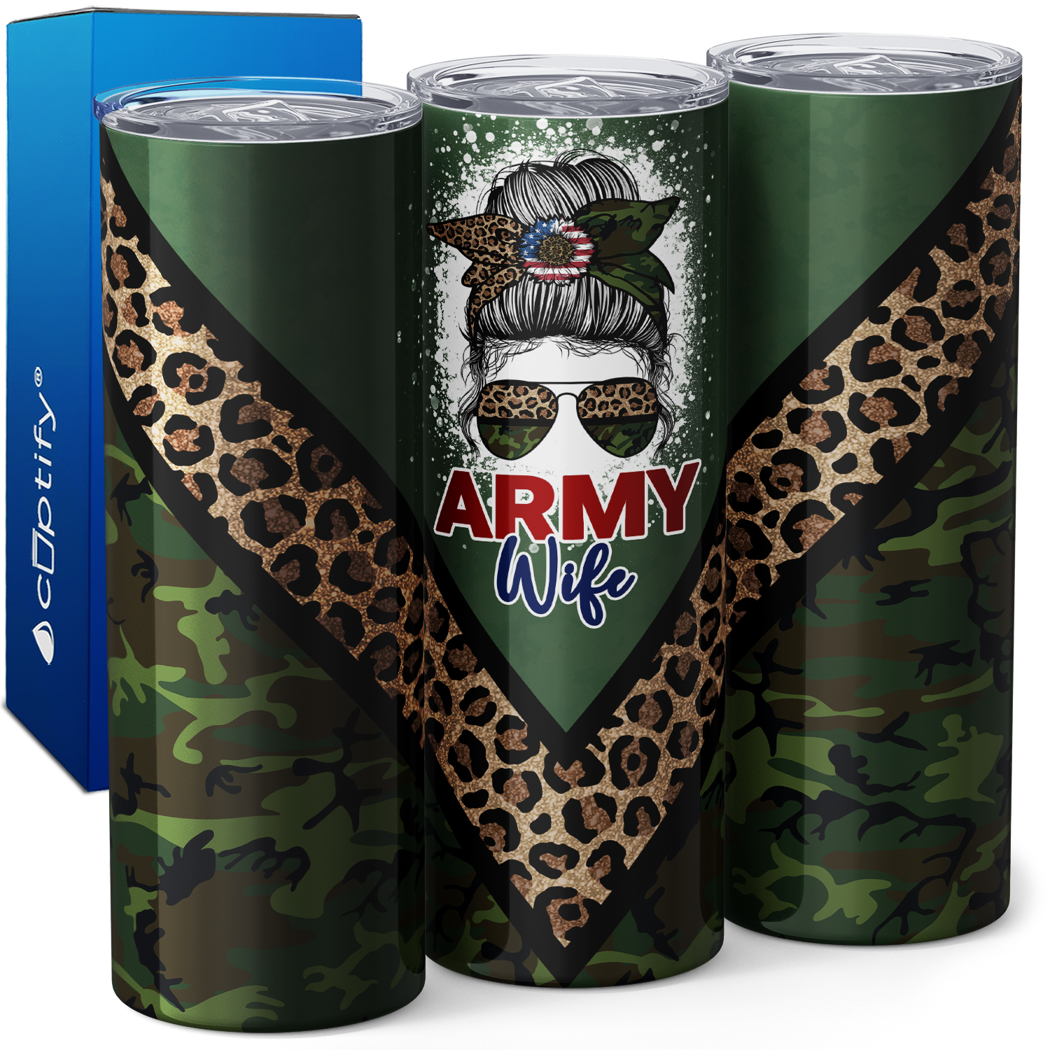 Army Wife Messy Bun Camouflage 20oz Skinny Tumbler