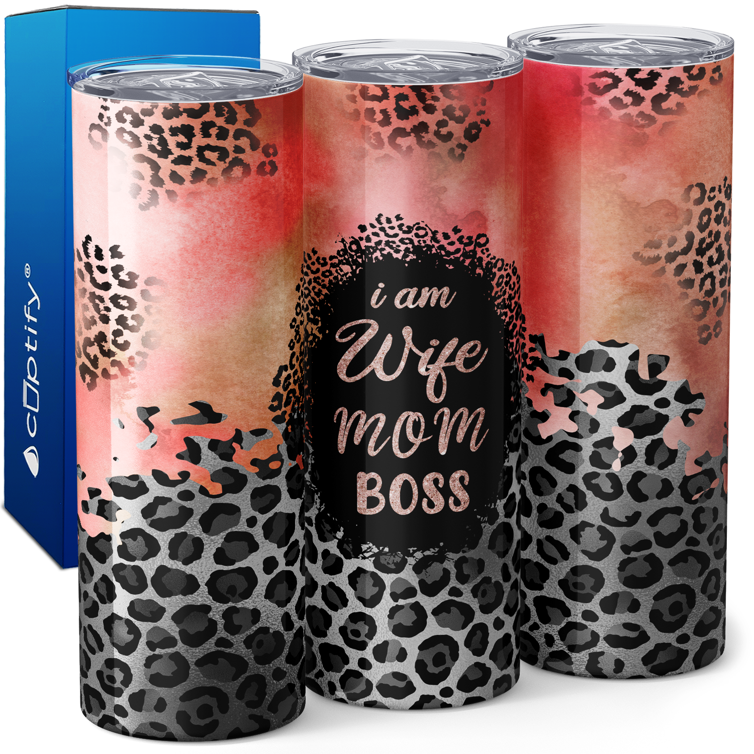 I am Wife Mom Boss Leopard Print 20oz Skinny Tumbler