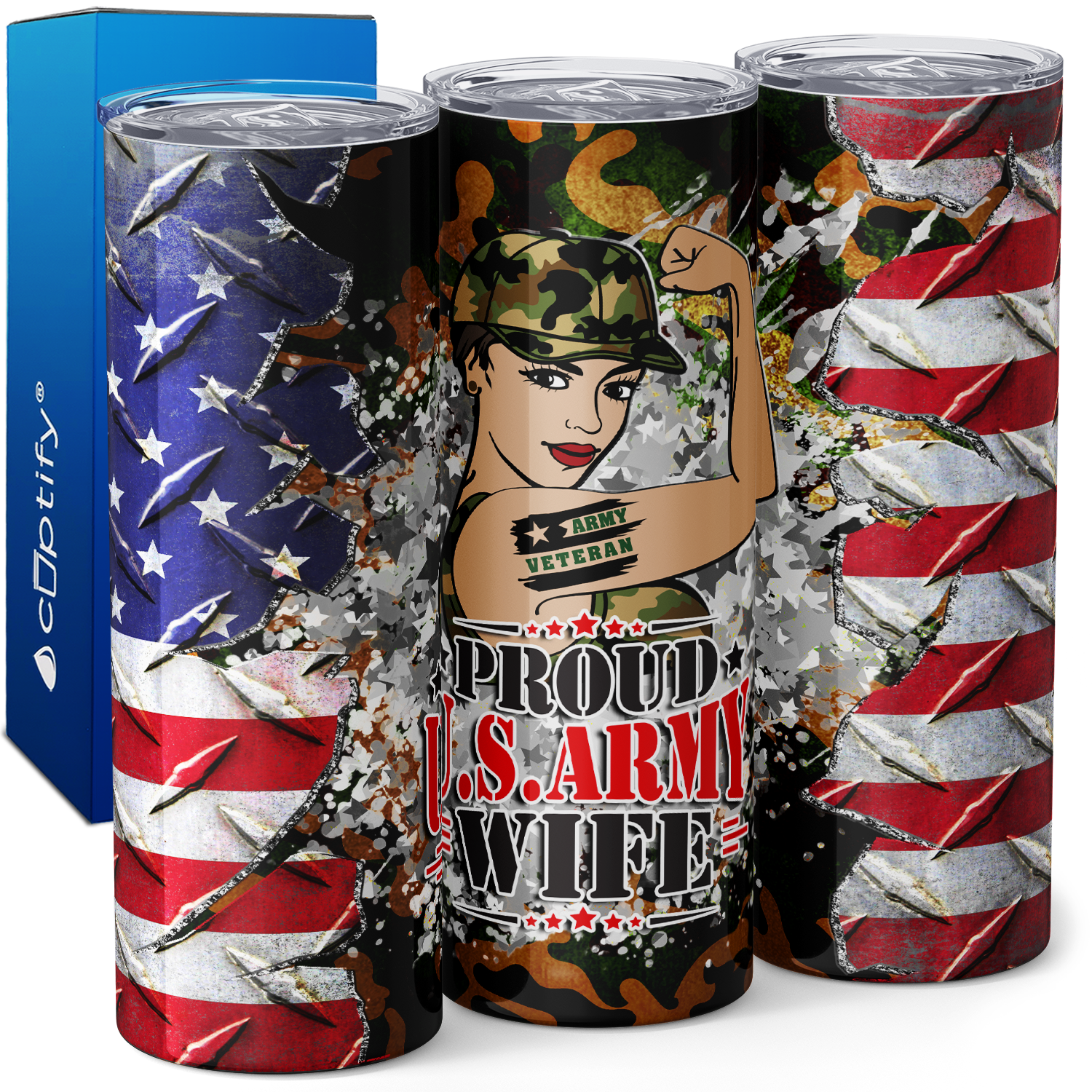 Proud US Army Wife Flag 20oz Skinny Tumbler