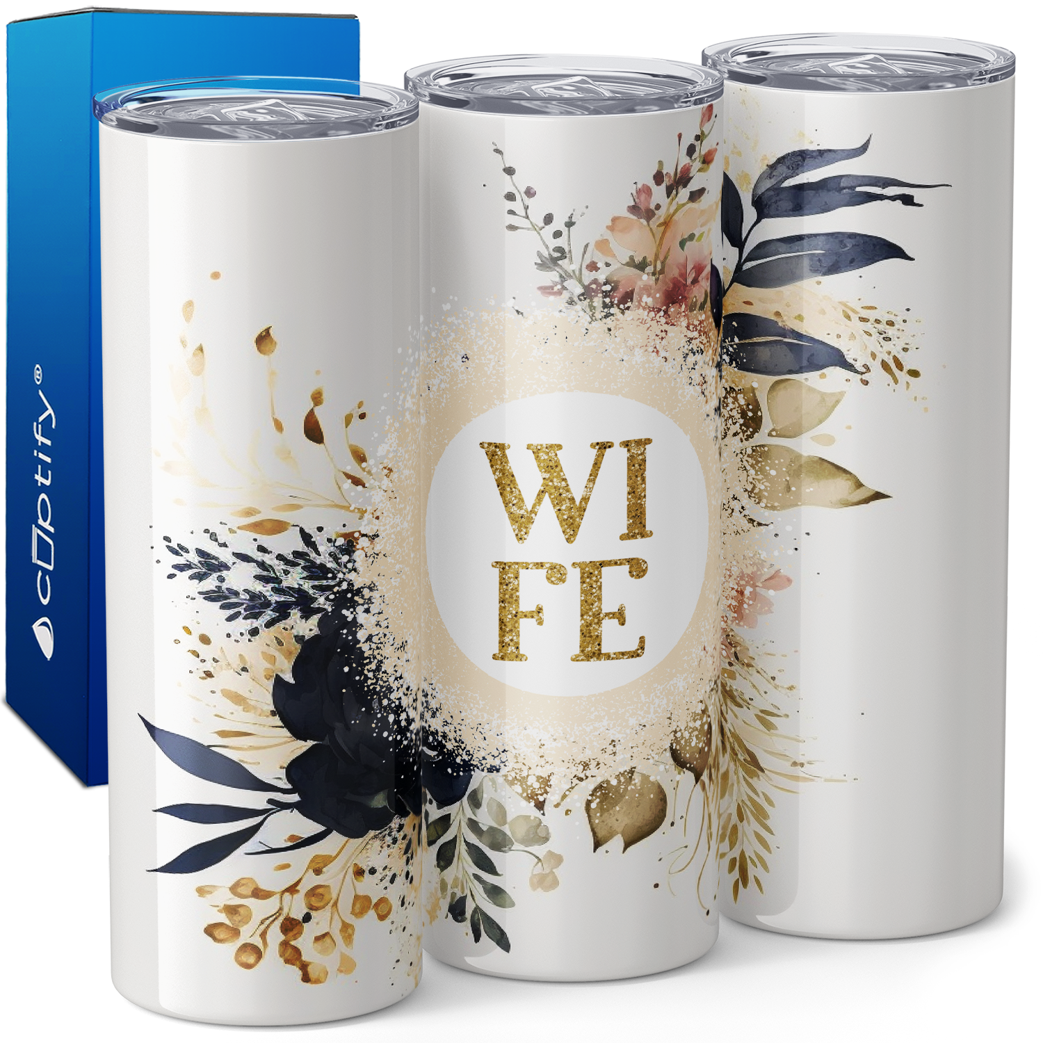 Wife Watercolor Florals 20oz Skinny Tumbler