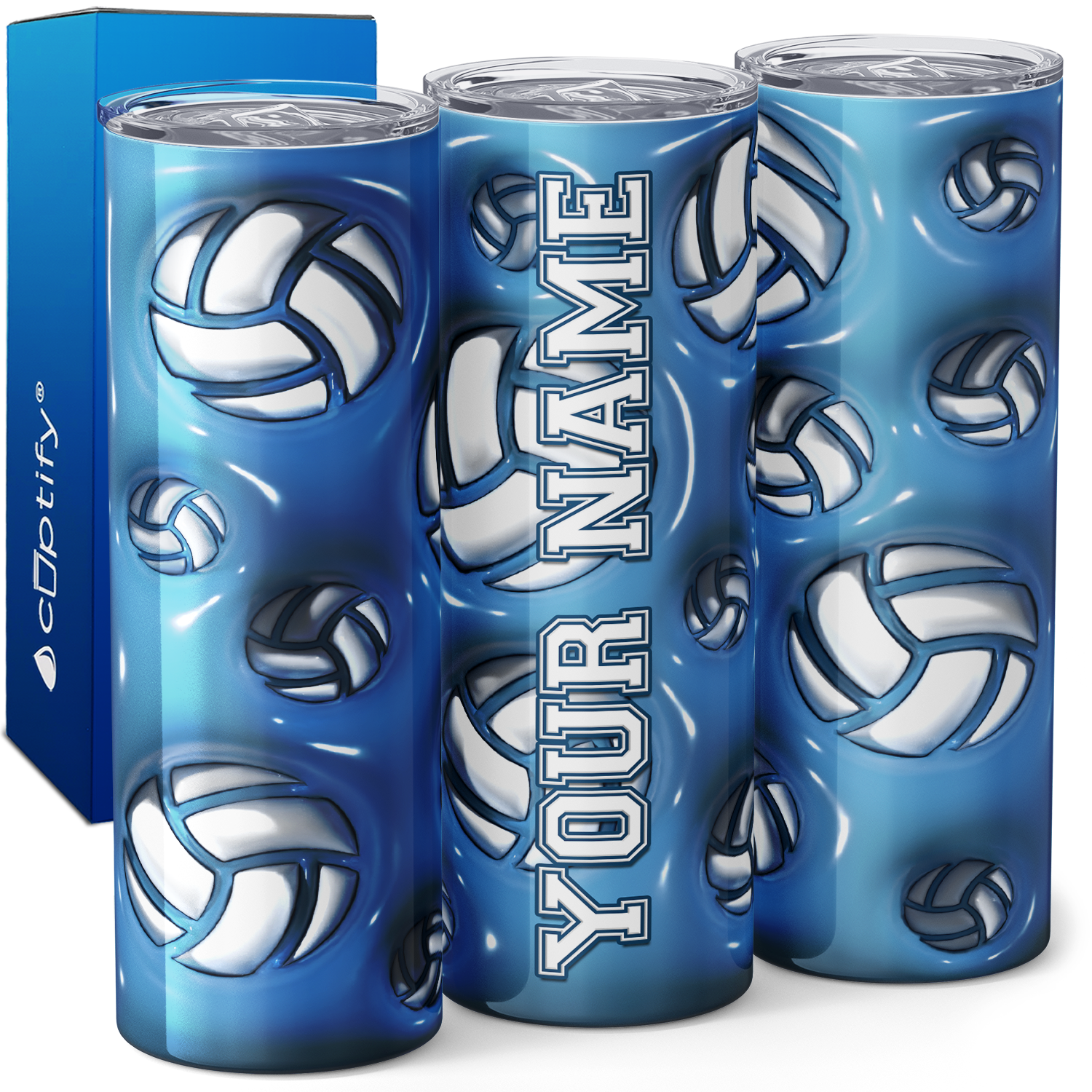 Personalized Volleyball Blue Inflated 20oz Skinny Tumbler