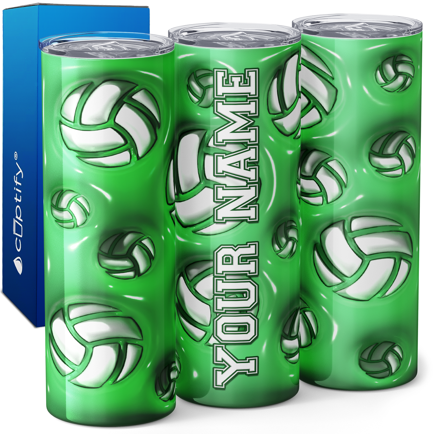 Personalized Volleyball Green Inflated 20oz Skinny Tumbler