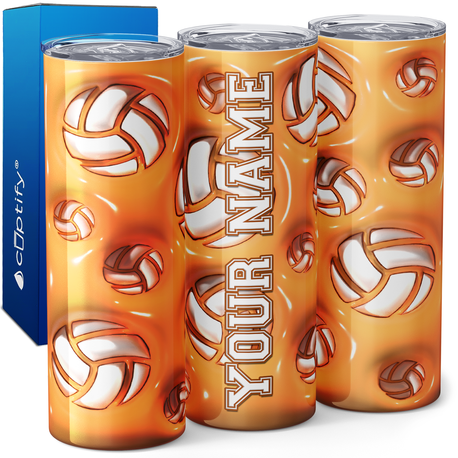 Personalized Volleyball Orange Inflated 20oz Skinny Tumbler
