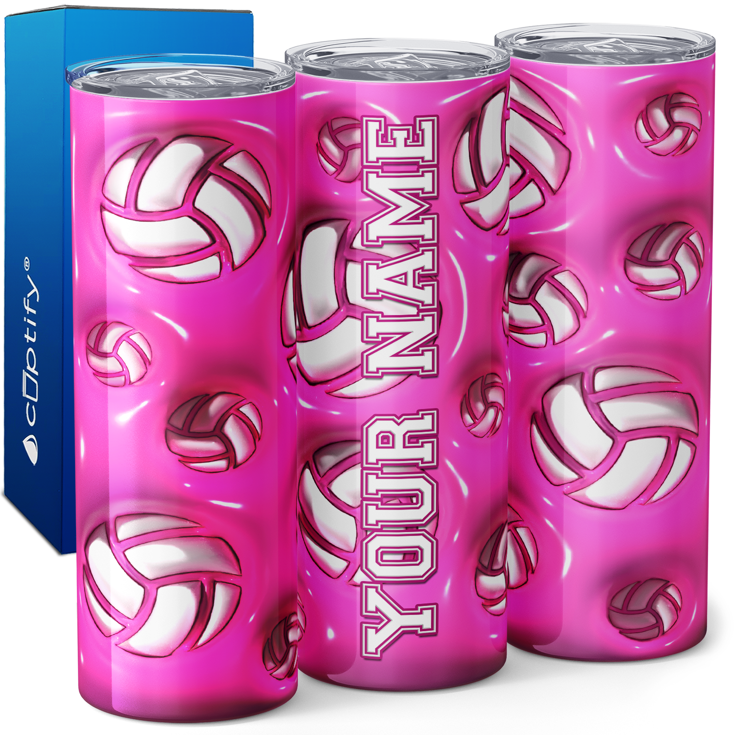 Personalized Volleyball Pink Inflated 20oz Skinny Tumbler