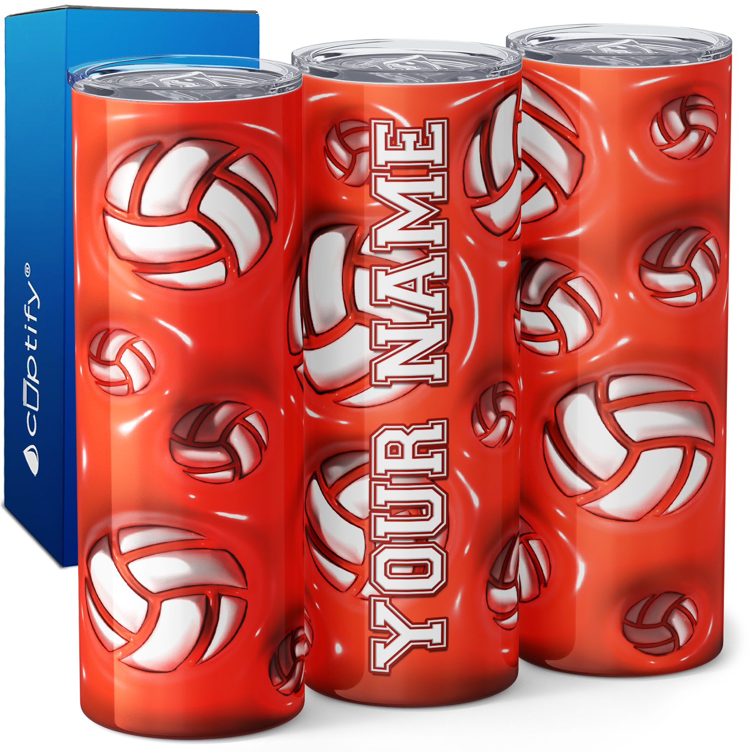 Personalized Volleyball Red Inflated 20oz Skinny Tumbler