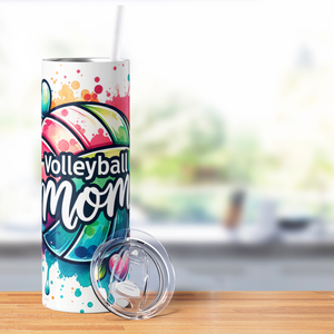Volleyball Mom Colorful Hearts 20oz Skinny Tumbler