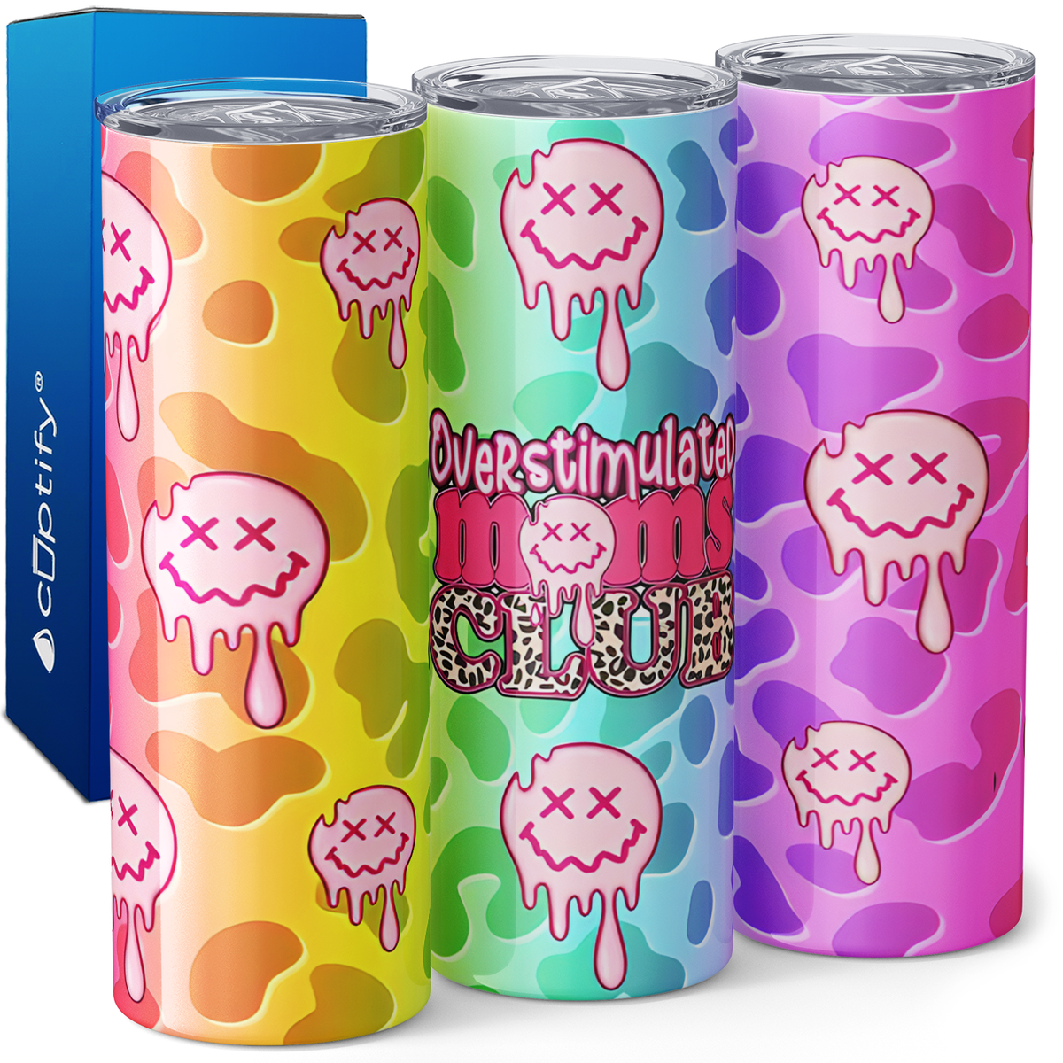 Overstimulated Moms Club Smiley 20oz Skinny Tumbler