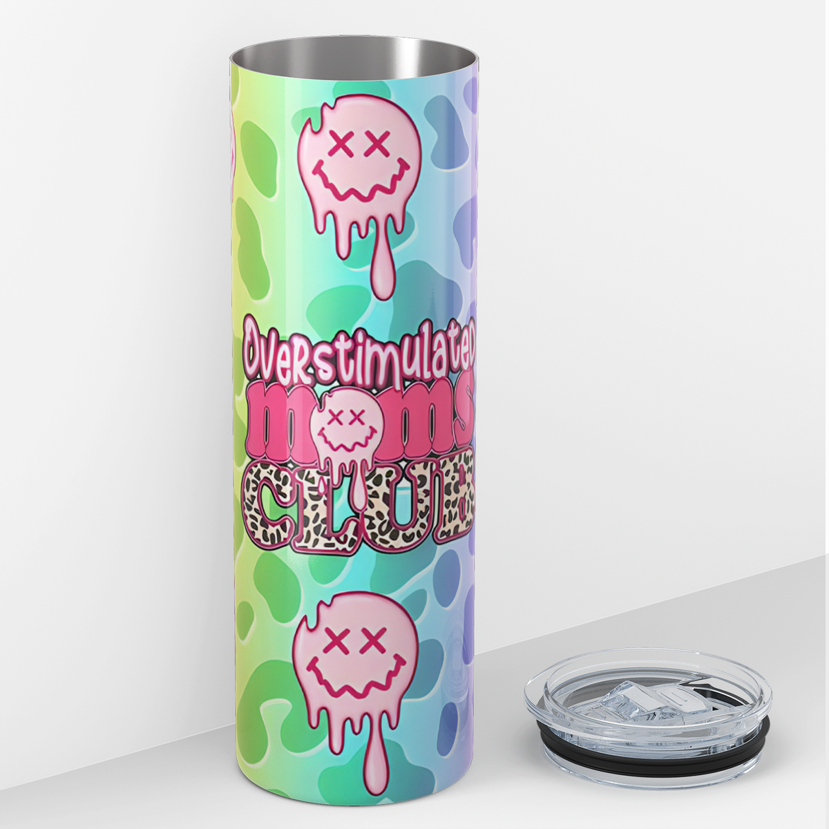 Overstimulated Moms Club Smiley 20oz Skinny Tumbler