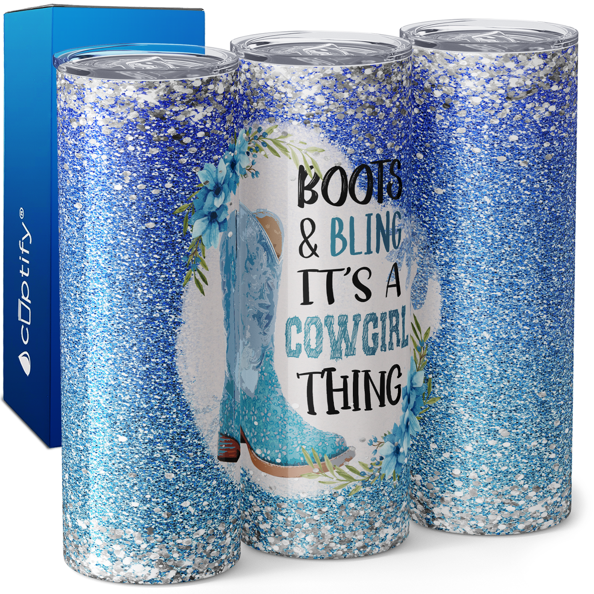 Boots and Bling It's a Cowgirl Thing Glitters 20oz Skinny Tumbler