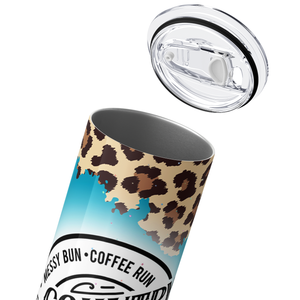 Country Girl Messy Bun Coffee Run on Leopard Print 20oz Skinny Tumbler