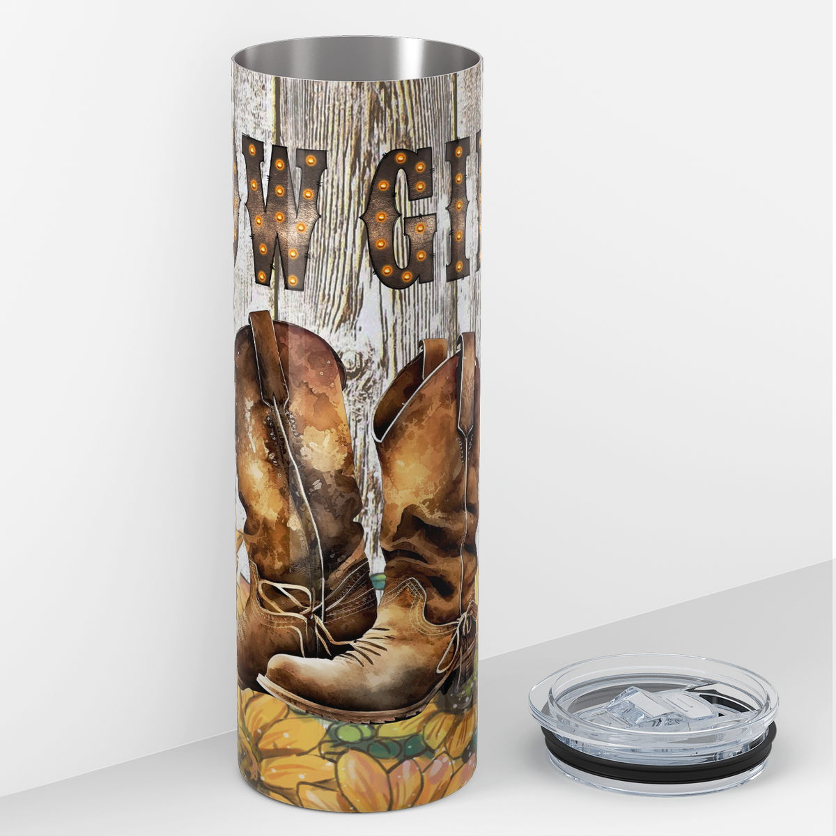 Cow Girl Boots with Sunflowers 20oz Skinny Tumbler