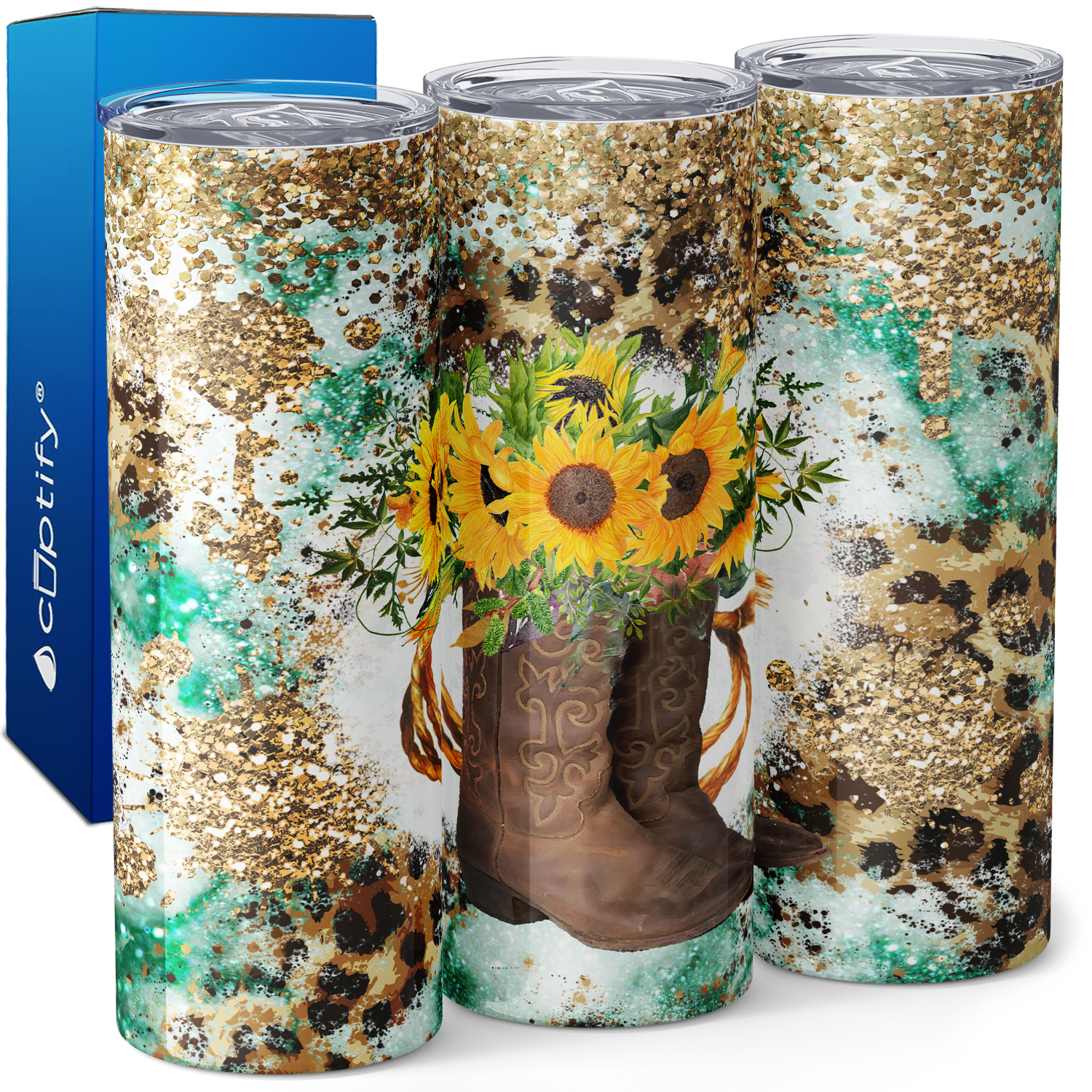 Cowgirl boots with Sunflowers 20oz Skinny Tumbler